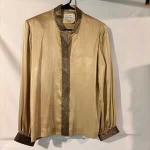 Vintage 80s Nolan Miller Dynasty Collection Gold Satin Blouse Sz 12